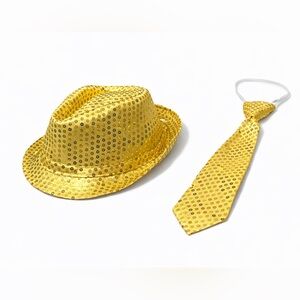 Spritz Gold Light up Sequin Fedora Hat with Matching Sequin Tie 2 count!
